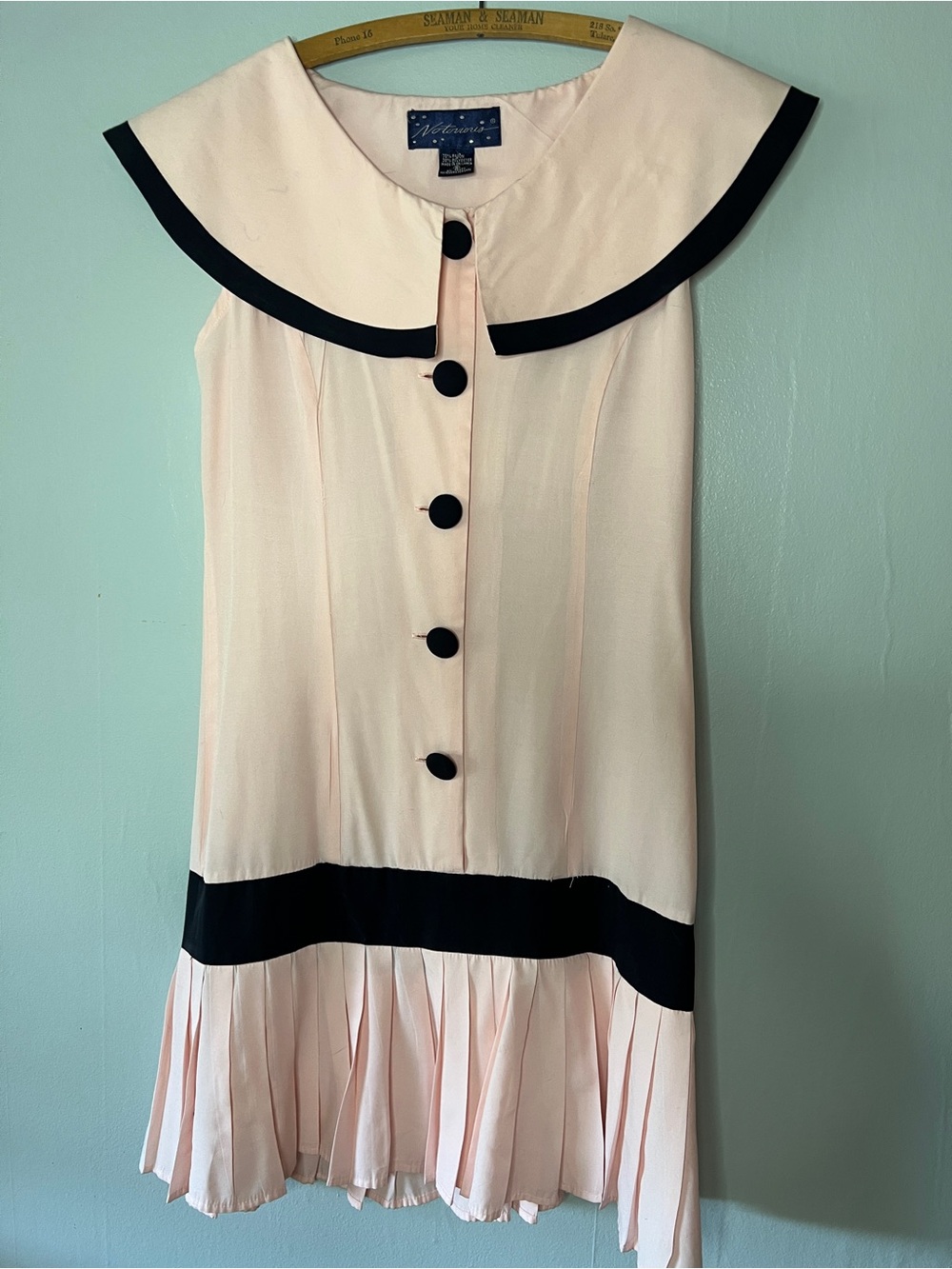 Notorious Vintage Style Pale Pink Sailor Collar Dress with Black Trim